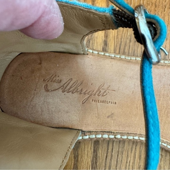 Miss Albright Suede, Beaded, Floral, Leather, Ankle Strap, Turquoise, Size 9 - Picture 7 of 10